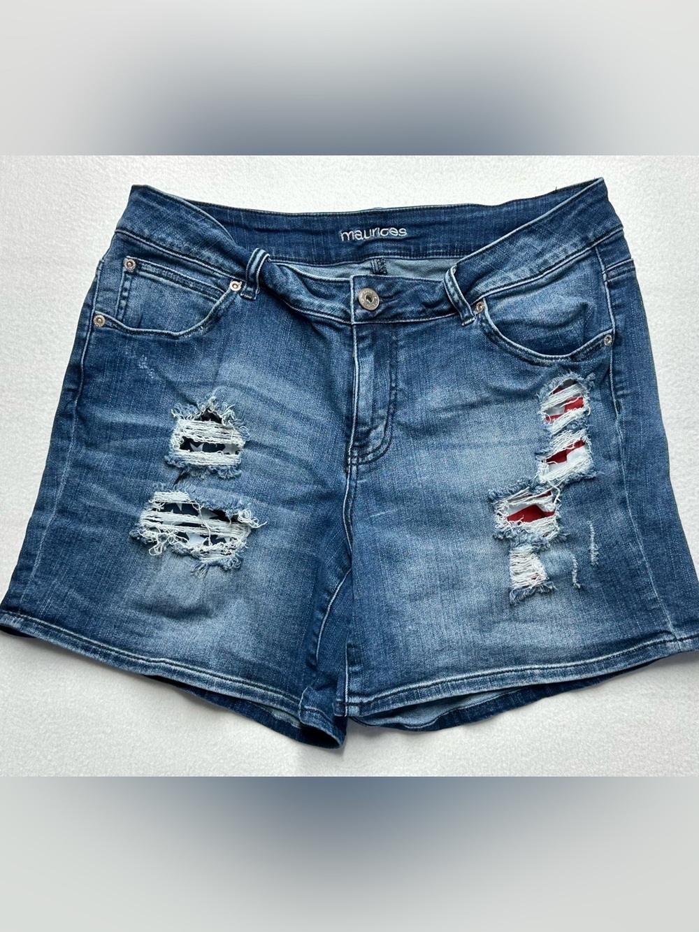 Maurices Distressed Denim Shorts Women’s 16 America Flag Detail